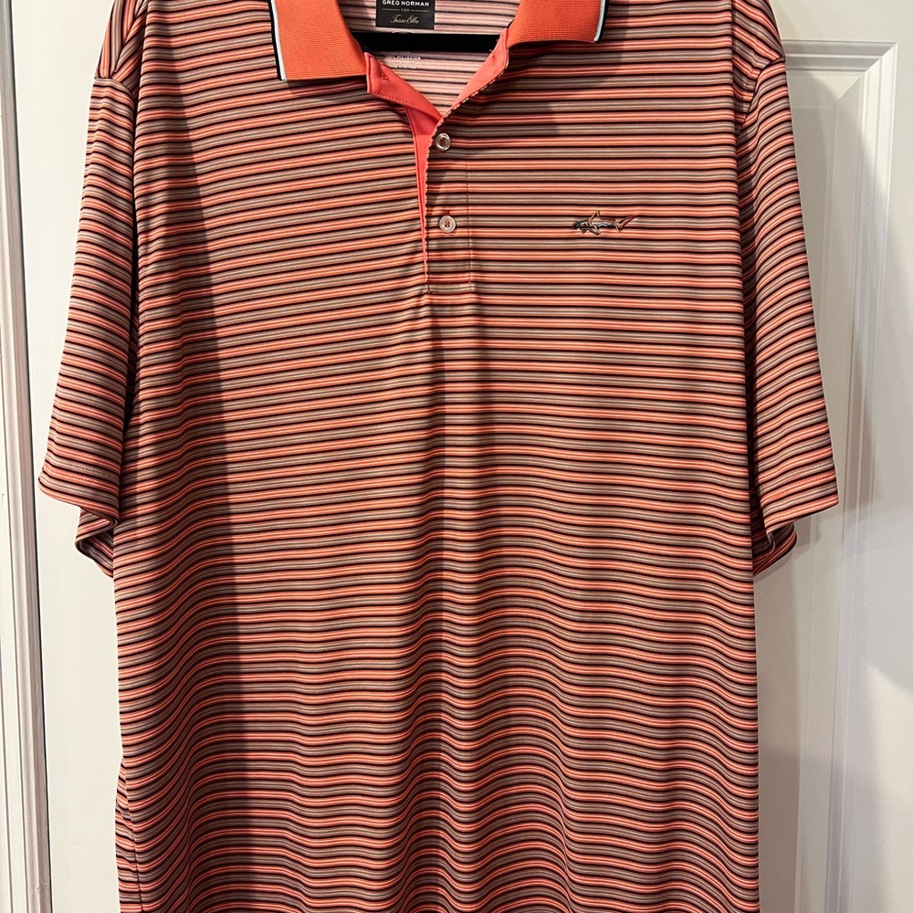 Greg Norman Collection Polo - Coral and Black Stripes
